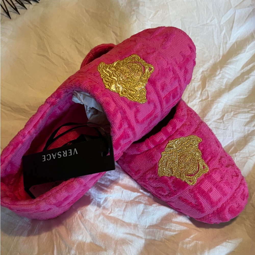 Versace pink slippers, brand new in a box
